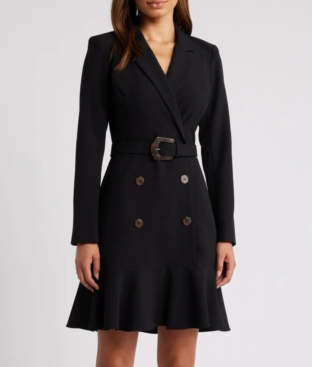 Eliza J Womens Long Sleeve Belted Blazer Dress Size 8 Black Career Work Office